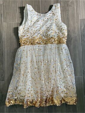 Chasing Fireflies White and Gold Sequin Tulle Dress